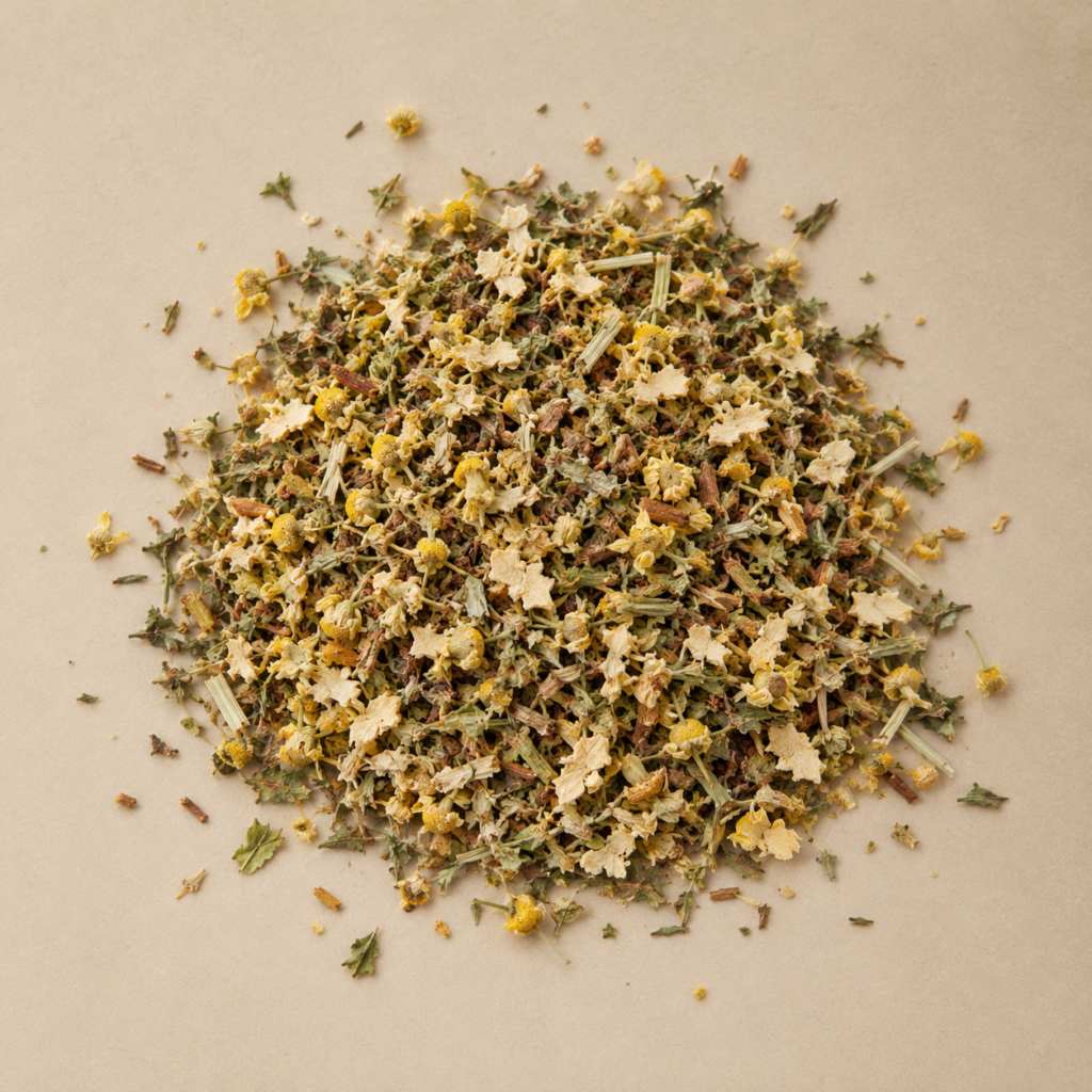 Camomille, achillée, verveine, cannelle et gingembre en mélange